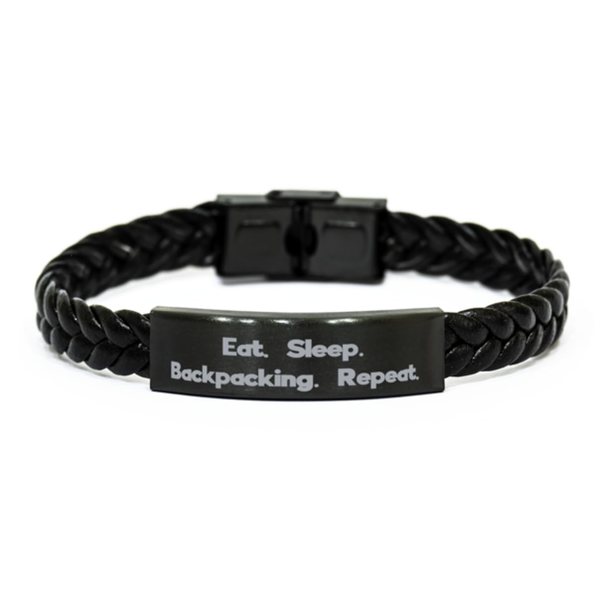 Sarcastic Backpacking Gifts, Eat. Sleep. Backpacking. Repeat, Fancy Birthday Braided Leather Bracelet For Men Women From Friends
