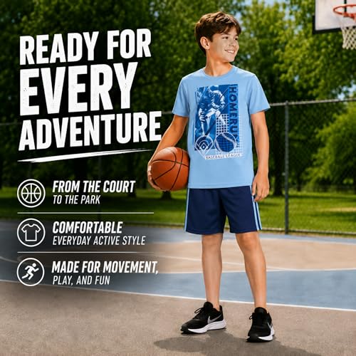 Image of Pro Athlete Active Boys Short Sets - 3 Piece Performance Short Sleeve T-Shirt and Dry Fit Shorts - Boys Athletic Sets (8-16)