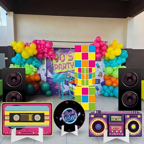 Image of 6 Pcs 80s 90s Stand Party Decorations Set with Sturdy Bases Big Yard Sign for Themed Party Baby Shower, Photo Booth Props Indoor Outdoor