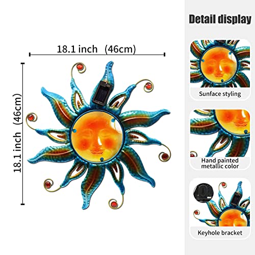 Fashionoda 18 "Solar Sun Face Wall Art - Metal Sculpture with LED Lights & Smiling Face, Outdoor Wall Hanging Fence Decorations (Blue) by Fashionoda - Image 3