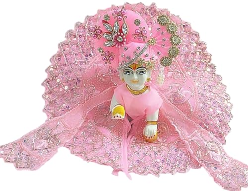 Image of Laddu Gopal Heavy Poshak with Pagdi, Patka and Choli (Size 5) l Ladoo Gopal Dress l Bal Gopal l Kanha Ji Thakur Ji Dress(Pink)