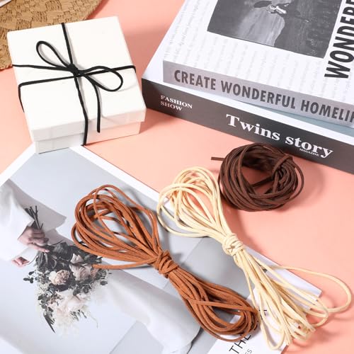 cobee 4 Rollen Lederschnur, Lederband für Ketten Leder Schnur Faux 5 m x 2,5 mm Leder Schnüre für DIY Armbänder Halsketten Schmuck Kunsthandwerk Geschenke (Schwarz+Mittelbraun+Rotbraun+Beige)
