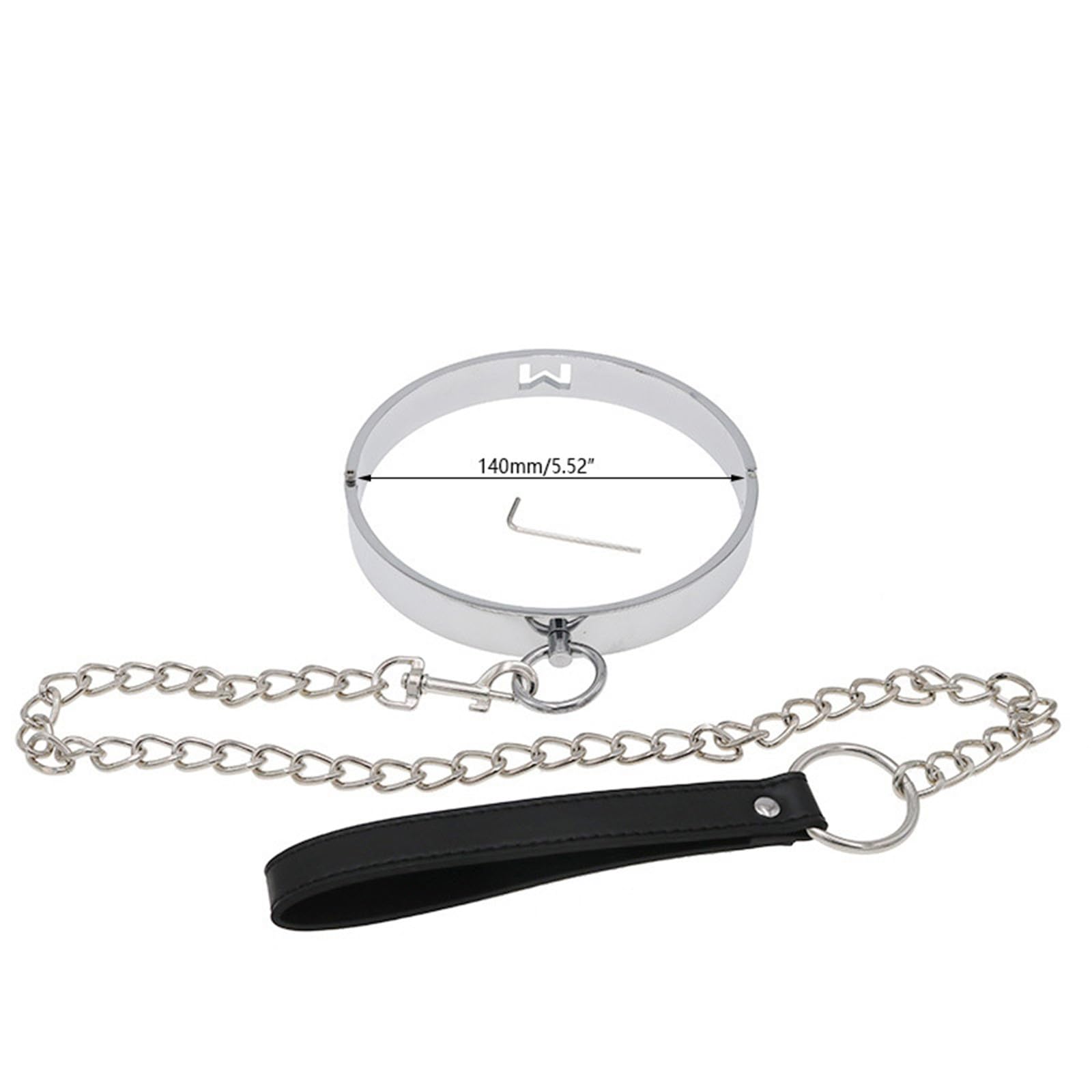 SM Collar De Esclavo De Metal con Cadena De Lazo para Cinturón Juego De Roles Collar De Anillo O Bdsm Juego Porno Cuello Collar Restricción Juguete Sexual Mujeres Hombres(Black Schwarz,140mm)