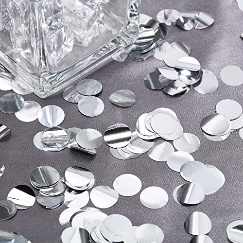 Image of TecUnite Silver Foil Confetti Round Tissue Paper Table Confetti Dots for Wedding Birthday Party Decoration Arts Craft DIY Scrapbooking, 1.76 oz (1.5 cm)