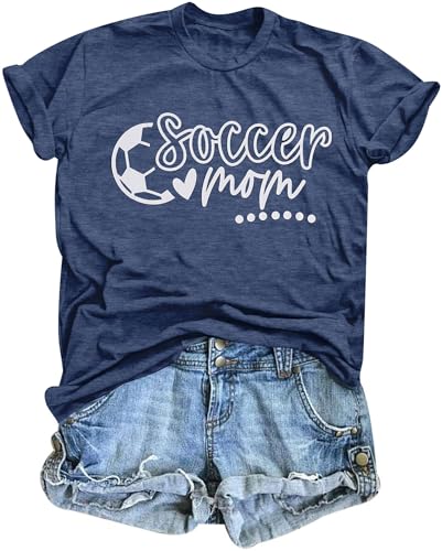 FASHGL Soccer Mom Shirts Women Game Day T Shirt Cute Football Mom Graphic Tee Funny Ball Mom Life Tee Tops
