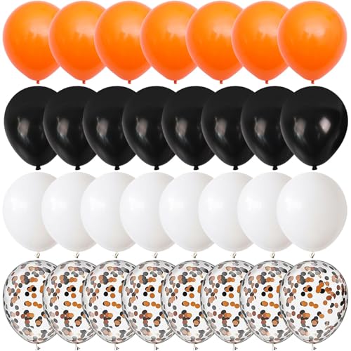 Orange Black White Balloons 60 Packs 12 Inch Halloween Party Balloons Black and Orange Helium Balloon with Confetti Balloons for Happy Halloween Wedding Birthday Baby Shower Party Decorations