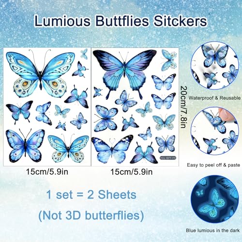 Vinilos adhesivos de mariposas azul luminiscentes para pared miniatura 4