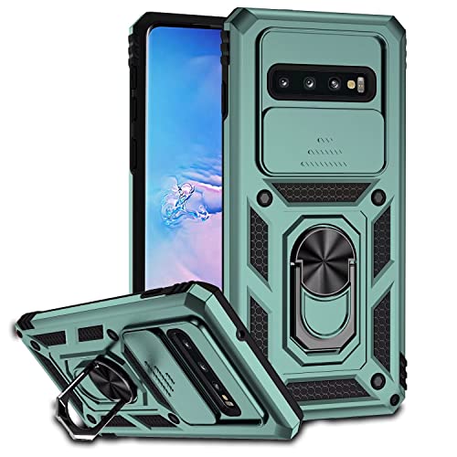 ESONG Funda para Samsung Galaxy S10 Plus Armor Carcasa Protectora de Grado Militar,Cubierta de Cámara Deslizante/360° Giratorio Anilla,paraSoporte de Montaje Magnético del Coche Verde