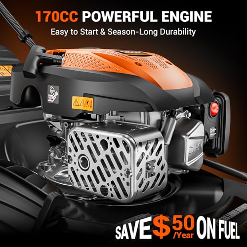 21" Self-Propelled Gas Lawn Mower, 170CC Engine, 3-in-1 Mulching, Bagging & Side Discharge, 7-Position Height Adjustment, Easy Lawn Care for Large Yards & Thick Grass - Image 5