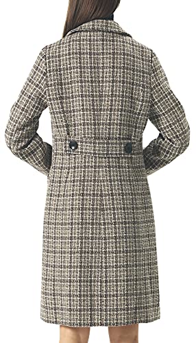 Image of chouyatou Women Elegant Notched Collar Double Breasted Wool Blend Over Coat (X-Large, Khaki-Plaid)