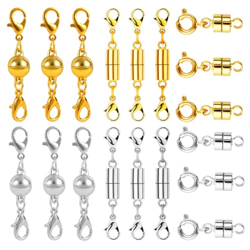 20pcs Magnetic Necklace Clasps and Closures Zinc Alloy Fashionable Jewellery Magnet Clips Fasteners for Bracelet Necklace Anklet Chains Extender Finding Accessories (Gold & Silver)