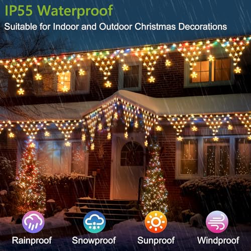 Christmas Lights Outdoor Decorations 218 LED 13.8ft Curtain Fairy Lights with 12 Drops, Clear Wire LED String Light Decor with 8 Modes for Wedding Party Holiday Christmas Indoor Outdoor Decor - Image 5