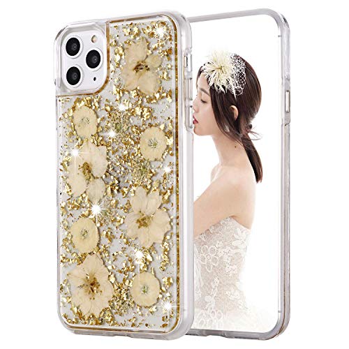 iPhone 11 Pro Max Case, Inkomo Women Luxury Fashion Natural Flower Glitter Foil