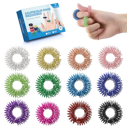 YANGTSUNG Akupressur Ring, 12 Stück Fingermassagering Set für Stressabbau, Entspannung und Förderung der Durchblutung, 27 mm, Massage Finger, Fidget Ring für Erwachsene und für kinder (Farbig)