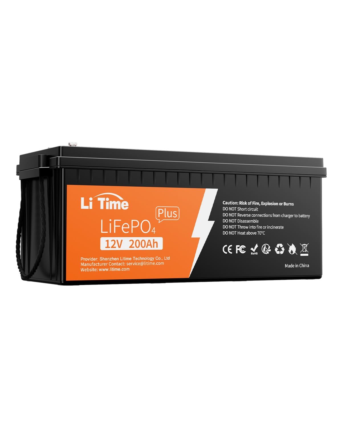 LiTime Batteria al Litio LiFePO4 12V 200Ah Plus per Camper, 4000-15000 Cicli Profondi, BMS 200A, Energia 2560Wh, Perfetta per RV, Furgone Camperizzato, Sistema Solare, Barche, Caravan, Off-grid