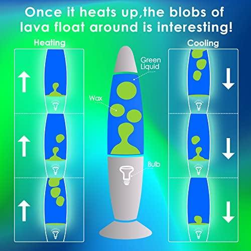 Lazzgan Lava Lamp 13.8-Inch Liquid Motion Lamps For Adults, Relaxing & Soft Light For Kids, Mood Night Lamp Gifts With Green Wax In Blue Liquid For Home Bedrooms Christmas Decor #TOP2