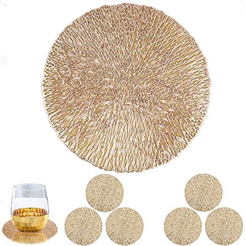 Mangata Oro sottobicchieri Rotondi, Dorati sottobicchieri Vinile per Tazza da caffè, Tazze da tè, Birra, Bottiglie, vasi, Bicchieri (10cm, Set di 6)