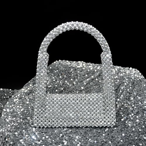 Image of Miuco Pearl Bag Clutch Purses For Women Wedding Bride Purse Sparkly Glitterl Beaded Handbag