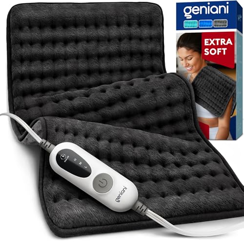 Image of GENIANI Double Sided XL Heating Pad Electric for Lower Back Pain & Period Cramps Relief, Heat Pad with 3 Heat Settings for Neck & Shoulders, Heat Patches (12"x24" Jet Black)