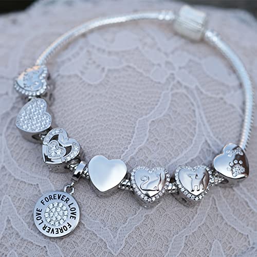2Burned Silber 925 Personalisierter Schmuck Foto-Charm – Kompatibel mit Europäisches-Armbändern, Liebe Herz Personalisiertes Geschenk – Fügen Sie Ihr Bild hinzu (Hundepfote)