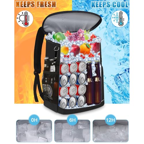 Insulated Cooler Backpack, Quilted Design, Gray and Black, Large Capacity with Multiple Compartments, Side Mesh Pockets4