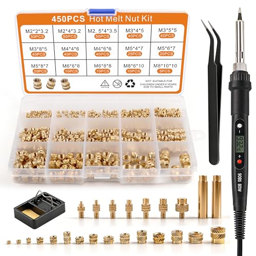 450 Stk Gewindeeinsätze M2-M8 Löt Set Regelbarer Lötkolben für 3D-Druck