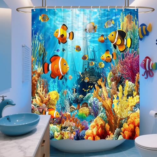Ocean Underwater World Shower Curtain Colorful Fish...