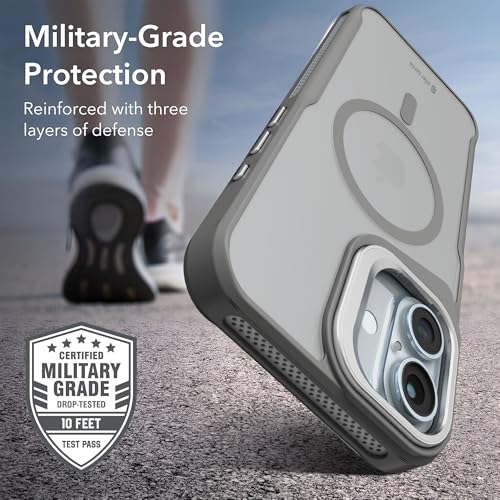 Image of eller sante Roxane Magpro Back Cover Case for iPhone 16 Plus Scratch Resistant Camera Screen Protector TPU Shockproof with Stand Holder Mag-Safe Wireless Charging- Grey