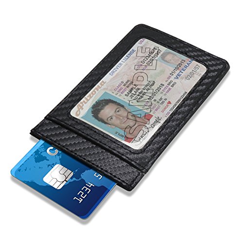 Honda Civic Black Carbon Fiber Leather Wallet RFID Block Card Case Money Clip, 4-3/8" x 2-3/4"4
