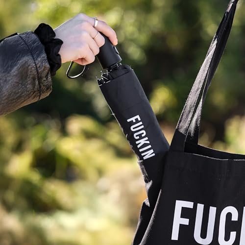 Fisura - Originaler faltbarer Regenschirm \f*cking rain“. Mini-Regenschirm in Schwarz und Weiß. Kleiner Damenregenschirm. Automatischer faltbarer Regenschirm. Reise-Regenschirm.