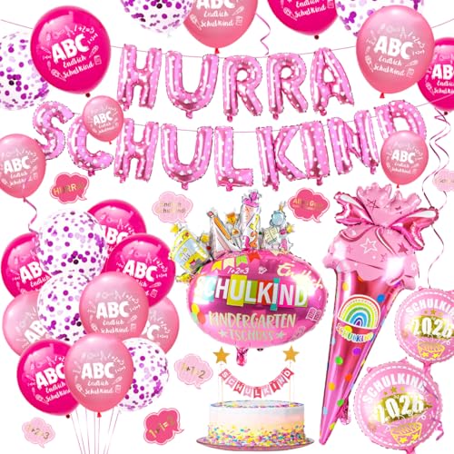 iZoeL Einschulung Deko Mädchen Schulkind Girlande Schultüte Folienballon
