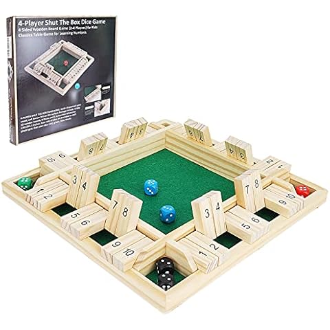 Win SPORTS Shut The Box Dice Game,Wooden Board Table Math Game for 1-4 Players,Classic Family Game with 12 Dices for Kids Adults Pub Classroom or Home(12 Inches) Cover