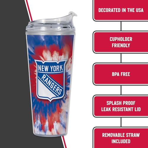 Image of Rico Industries NHL Hockey Team Color Tie Dye 24oz Metallic Acrylic Tumbler with Hinged Lid, Officially Licensed Double Wall Tumbler with Straw