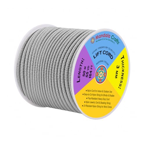 Mandala Crafts 3mm Gray Blind Strings Lift Shade Cord, 55 Yards