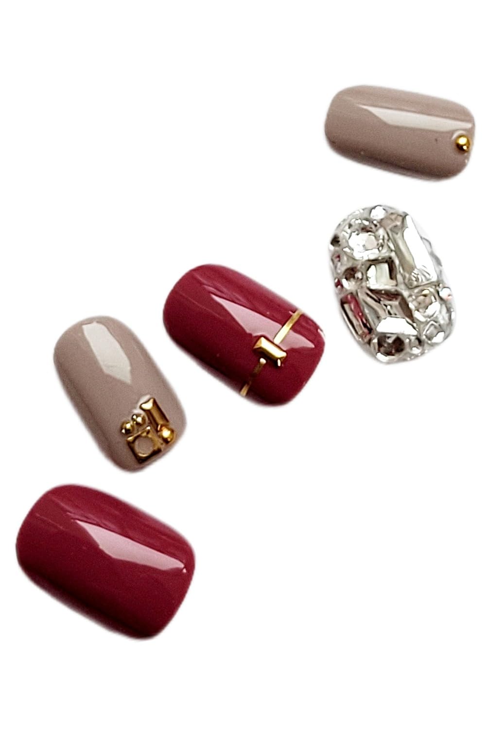 Amazon | S＆K NAIL ネイルチップ バーガンディ ビジュー ショート