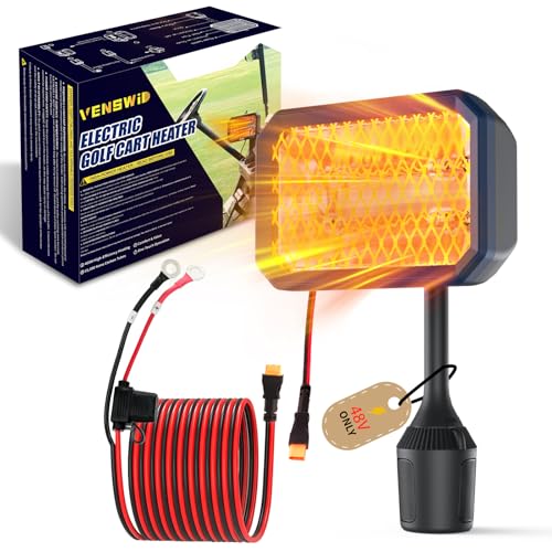 48V Electric Golf Cart Heater with Mid-Cable Quick-Disconnect, 400W Safe & Fast Silent Carbon Fiber Heating, 360° Rotatable Head, Compatible with Club Car/Yamaha/EZGO, Golf Cart Accessories, Golf Gift