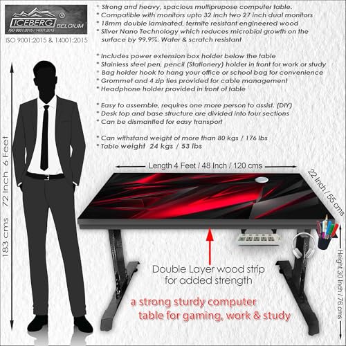 Image of Xtreme PRO Direct Theme Printed Computer Desk for Gaming, Work & Study. Large for PC, Dual Monitors, iMac, and Laptops. Metal & Engineered Wood. Black Stand Desk. 4 Feet-XPB4 (XPB425-CT-01)