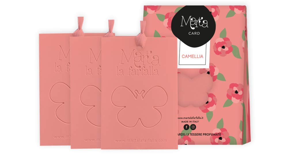 Marta La Farfalla Tessere profumate appendibili per armadi e cassetti Kit da 3pz profumazione Camelia Flower