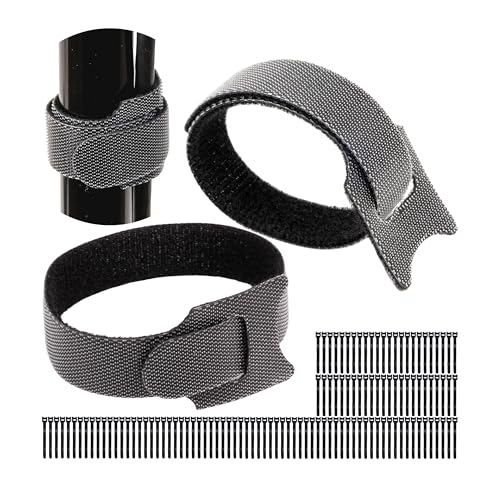 Sangle scratch Réutilisable avec Boucle pour Organiser les Câbles, 100 Pièces, L 15 x l 1,2 cm, Noir, Matériau Nylon, Bande-nylon Solide, Bande de Serrage Refermable, Sangles de câbles