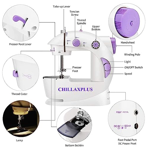 Image of CHILLAXPLUS mini sewing machine, stitching machine for home, portable sewing machine, electric sewing machine with table set,White