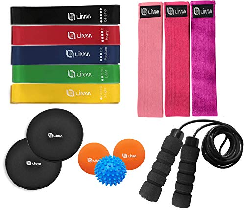 Limm Home Workout Set Of Resistance Bands, Booty Bands, Jump Rope, Core Sliders And Massage Balls #TOP25