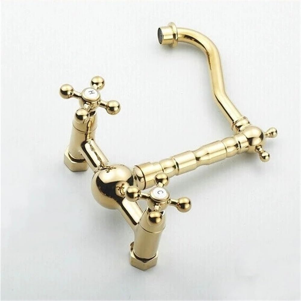 Rubinetto miscelatore con rubinetto girevole for lavabo da cucina, bagno caldo e freddo in ottone dorato a parete