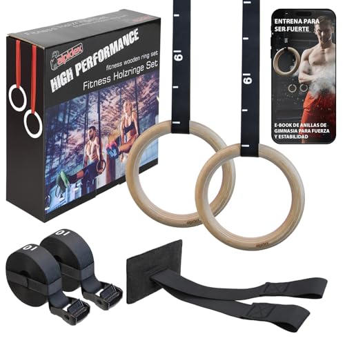 ALPIDEX Anillas de Gimnasia de Madera – Aros para Ejercicio con Anclaje de Puerta y Correas con...