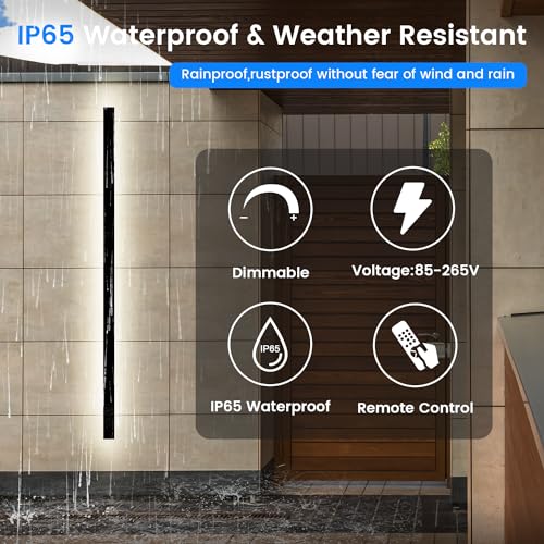 Image of Modern Outdoor Wall Lights - 79inch Black Exterior Light Fixtures Wall, Porch Lights Outdoor Wall Sconce, Patio Long Strip Wall Light Fixtur Outside for Garage, House
