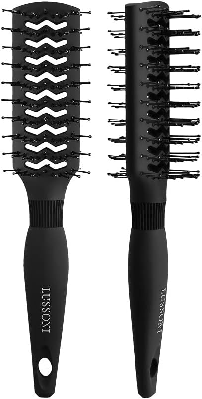 TB TOOLS FOR BEAUTY T4B LUSSONI DuoVent Brush Professional Double-Sided Styling Hair Brush for Very Short Hair Detangling Brush Antistatic Black Pack of 1