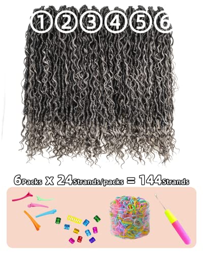 New Goddess Faux Locs Crochet Hair For Black Women -14 Inch 6 Packs 144 Strandsombre Black To Gray And Silver,River Locs Soft Faux Locs With Bohemian Curly Branch,Pre Looped Synthetic Braiding Hair Extensions(14 Inches,6 Packs,T1B/Gray/Silver) #TOP4