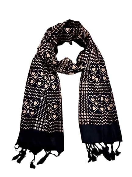 Premium Satin Scarf for Women | Soft & Lightweight Heart Checkered Pattern Scarf | Stylish All-Season Wrap with Fringe | Daily, Office & Party-image-11