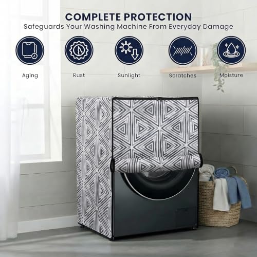 Image of Star Weaves Front Load Fully Automatic Washing Machine Cover for 6 kg, 6.5 kg, 7kg & 7.5 kg (Black & White) | Waterproof & Dustproof Polyester Fabric with Zipper | Protection Cover | 59 x 59 x 86 cms