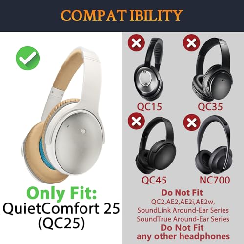 SOULWIT cubierta de diadema para auriculares Bose QuietComfort 25(QC25), repuesto de almohadilla blanca y beige miniatura 2