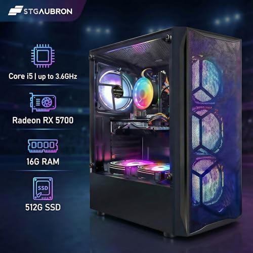 Image of STGAubron Gaming Desktop PC, Radeon RX 5700 8G, Intel Core i5 up to 3.6G, 16GB RAM, 512GB SSD, WiFi 6, BT 5.0, RGB Fan x 6, Windows 11 Home